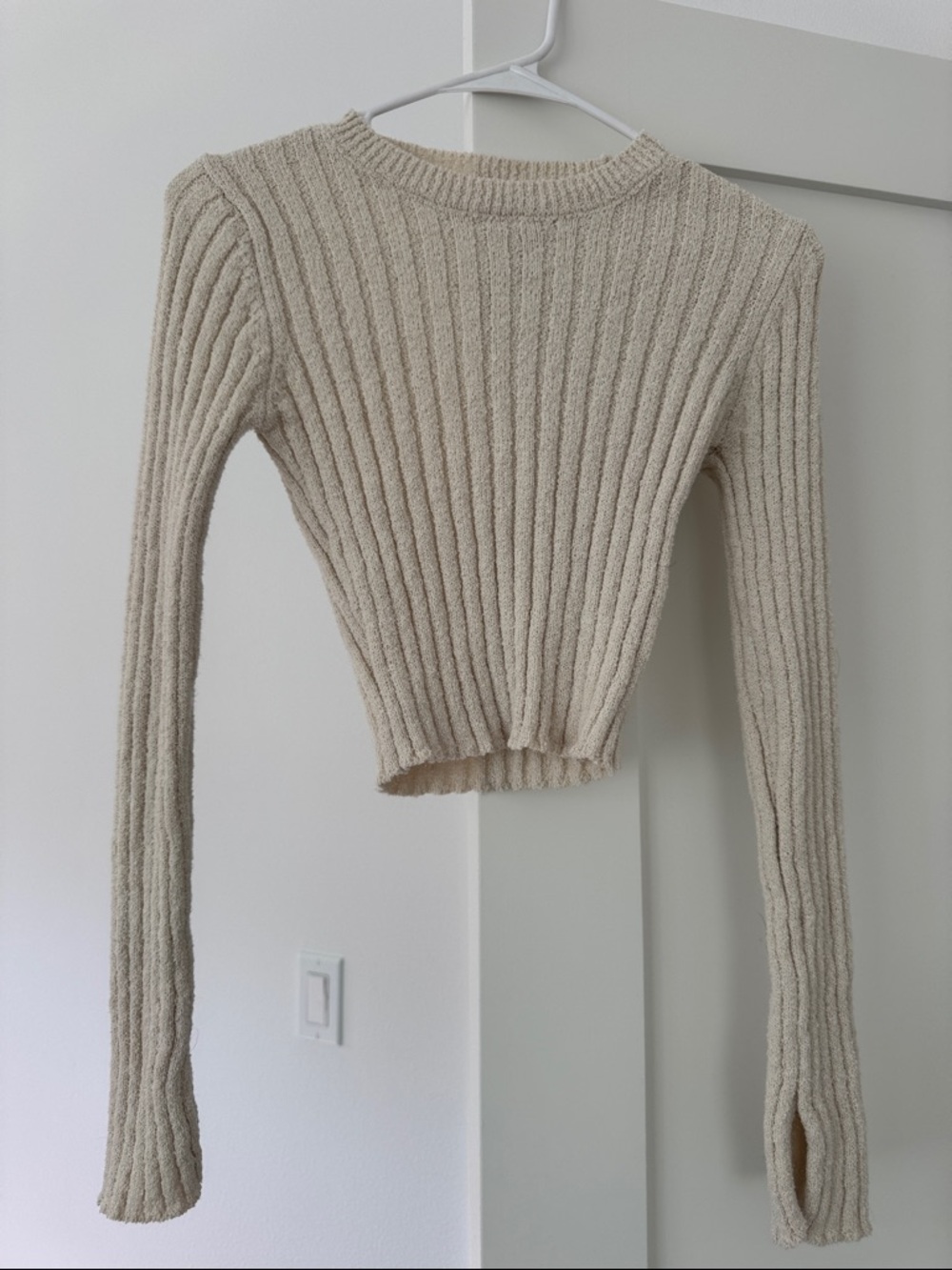 Altar'd State Cream Ribbed Cropped Crew Sweater